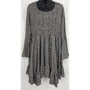 Mia Joy Women Shift Tunic Dress Size Medium Gray Long Slit Sleeve Floral NWT New